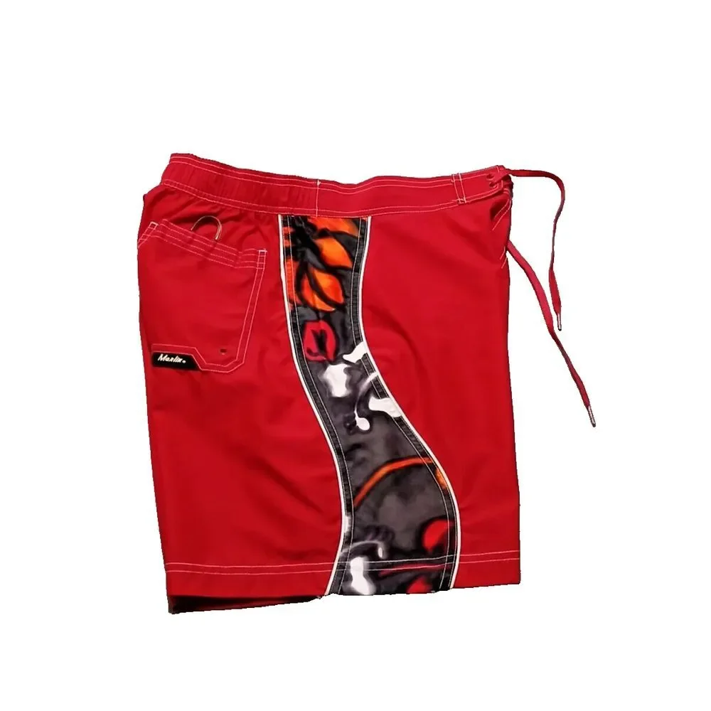 Marlin Trading Company Swim Shorts Men's‎ Red M Floral Pocket Drawstring Lined